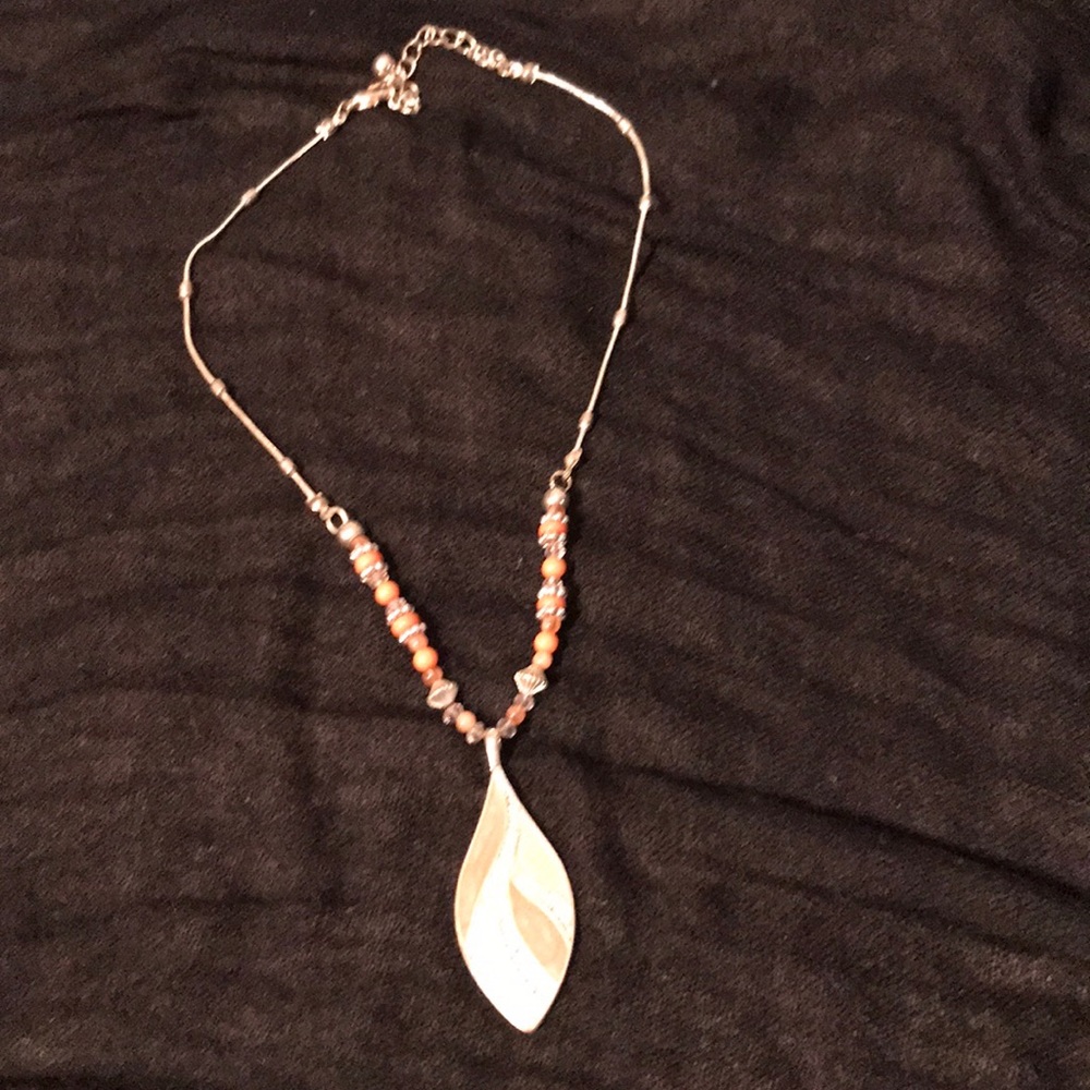 Coral beaded  necklace with rhinestones